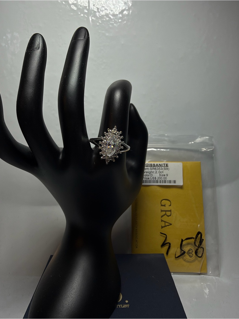 GRA 2.0 ct marquise cut ring size 9